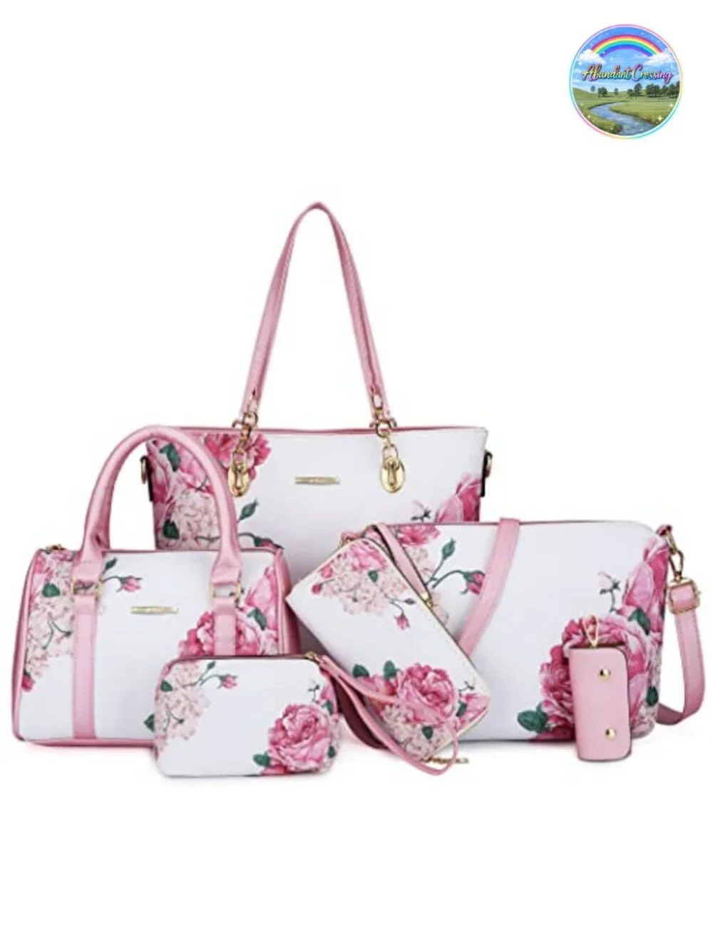 Faux Leather 6-Piece Satchel Shoulder Tote Handbag Set with Top Handle